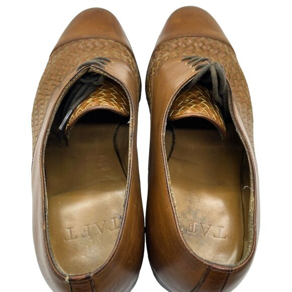 Taft Oxford Dress Shoe Handmade Goodyear Welt Tan Brown Woven Leather Cap Toe 9 main image 3